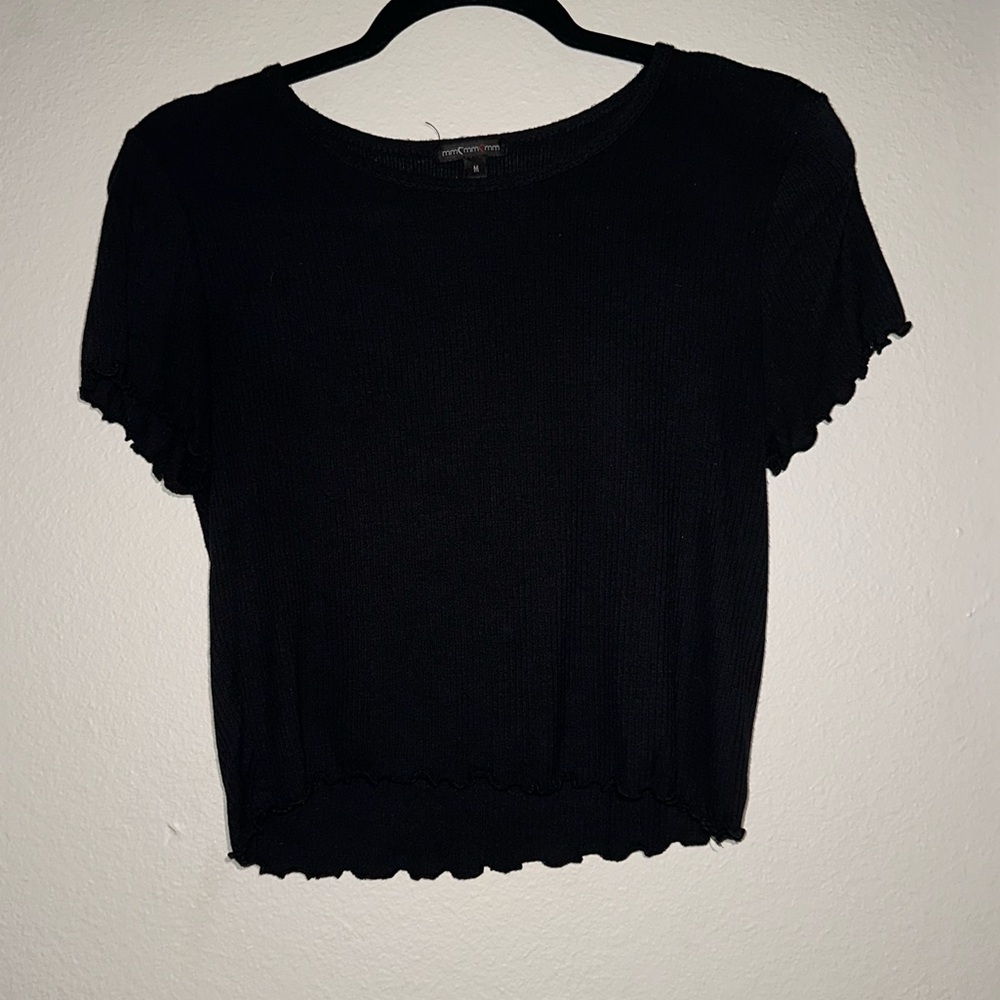 Women’s Black Cropped Top With Ruffled Edge